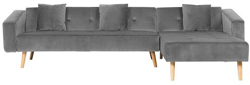 Ecksofa linksseitig Retro Stil Samtstoff grau mit Zierkissen Vadso