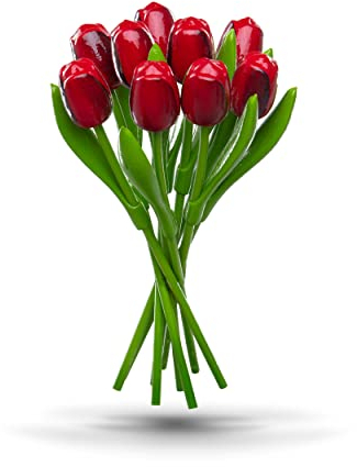 MomoMoments Holztulpenstrauß, Holzblumen, Holzdekoration, Holz-Kunstblumen, 9 Holztulpen, 34 cm, handbemalt, Blumenstrauß, Dekoration, Geschenk, Rot/Aubergine