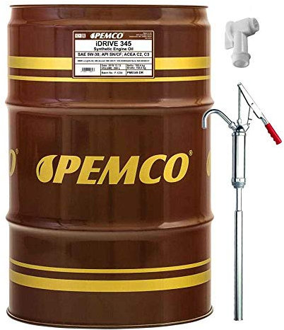 208L PEMCO iDRIVE 345 5W-30 Motoröl API SN/CF ACEA C2 C3 inkl. Auslaufhahn und Handpumpe SAE 505.01/505.00/502.00 MB 229.51 LL-04 GM Dexos 2 PSA