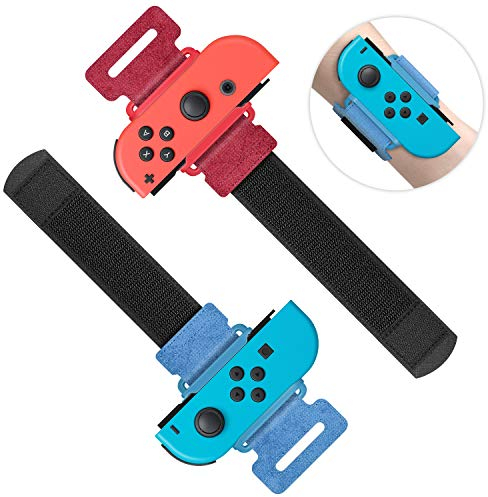 MENEEA Armbänder für Just Dance 2024 2023 2022 Kompatibel mit Nintendo Switch/Switch OLED, Verstellbarer Elastischer Gurt für Controller, 2 Pack Handgelenksband für Erwachsene Kinder (Rot & Blau)