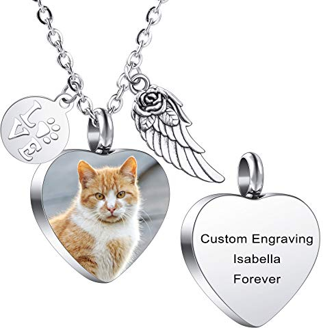 MeMeDIY Personnalisé Cœur Empreinte de Patte Cendres Urne Pendentif Collier Coutume Nom/Photo/Date pour Femme Homme Animal de Compagnie Amoureux Mémorial Souvenir D'animal de Compagnie -A1-2