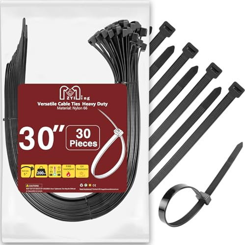 Collier De Serrage Plastique 760mm Attache Rilsan Noir 9mm Collier De Serrage Resistant Serre Cable Long 76cm Attache Cable Lourd pour Le Jardinage, Garage, Hose, 30pcs Colliers Rilsans