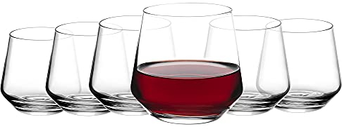 Amisglass Stemless Wine Glasses Set of 6, Classy Red White Wine Glass Made from 100% Lead-Free Premium Crystal Glass, Sleek Modern Drinking Tumbler for Cabernet, Pinot Noir, Burgundy, Bordeaux - 390ml