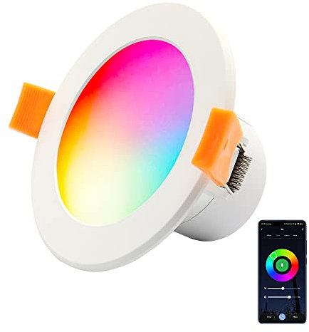 WIFI LED Einbaustrahler Dimmbar 5W RGBW Wlan Bluetooth LED Deckenstrahler RGB warmweiß kaltweiß Rund Einbauleuchte LED Downlight 230V für Wohnzimmer, Kompatibel mit APP, Alexa, Google home