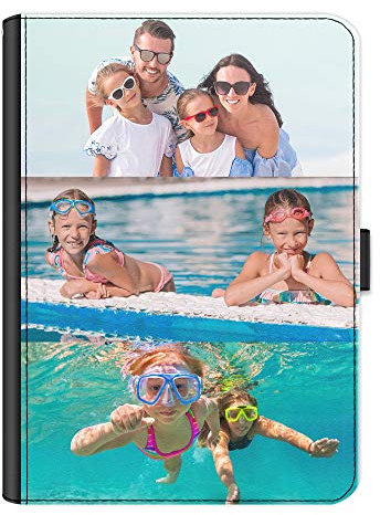 Personalised Case For All Apple iPad Models 10, 9, 8, 7, 6, Air 11, Pro 12.9,13 inch, Mini, 360 Swivel PU Leather Side Flip Folio Cover, Customise with Photo Collage - Three Image
