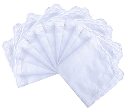MileyMarla Damen Stofftaschentücher mit Stickerei, Baumwolle, Weiß, Zw-12pcs, Einheitsgröße
