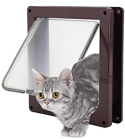 Katzenklappe Hundeklappe, 4-Wege-Verriegelung Katzentür Für Fenster & Schiebetür,Haustierklappe Verriegelung Mit Tunnel Wege Haustiertür,Installieren Leicht,Braun,XL