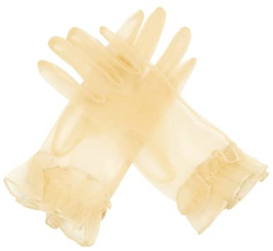 Hoseirty Damen Kurze Tüll-Handschuhe für Hochzeit, Party, Braut, Handgelenklänge, Vintage, durchsichtig, Teeparty, Abend, Abschlussball, Opern-Party, Handschuhe, champagnerfarben