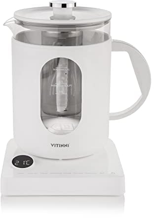 Vitinni Smart Wasserkocher, 1,5L, Glänzend-Weiß, Eingebautes Teesieb, Touch-Steuerung, Warmhaltefunktion, Variable Temperaturen (45°-100°C), Teebereiter mit Aufguss