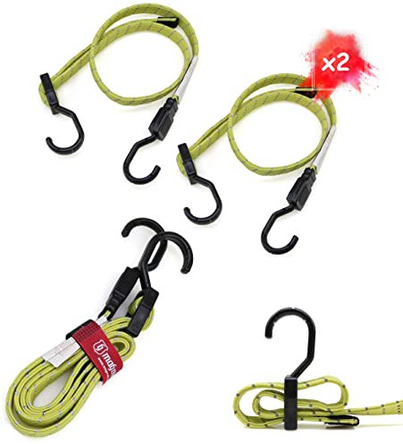 MAGMA 2 Pulpos Elásticos Planos de Sujeción 1m. Reflectantes. Longitud Ajustable. Tensor Plano para no Dañar la Carga. Bungee Cuerda Elástica Equipaje Coche Moto Bici Camping Toldos Lonas. Amarillo
