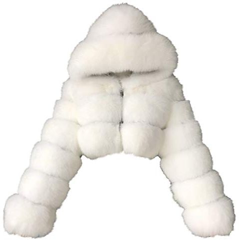 Generic Kunstpelz Mantel Damen Winterjacke Kurz Kunstpelz Mäntel Langärmlig Reißverschluss PlüSchjacke Winter Pelzmantel mit Kaputze Unifarben Rundhals Felljacke Leger Outwear Oberteile Tops, Weiß, S