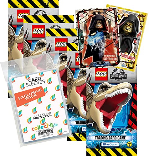 Bundle mit Lego Jurassic World Trading Cards - Serie 2-5 Booster + Exklusive Collect-it Hüllen