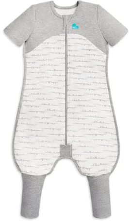 Love To Dream Schlafanzug aus Bio-Baumwollfleece mit Beinen, 4–5 Jahre, Weiß, (20-24°C), Kurzarm-Tragedecke, maschinenwaschbar, für Bewegung mit Anti-Rutsch-Pads, Von Hebammen empfohlen