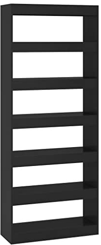 vidaXL Book Cabinet/Room Divider Home Indoor Storage Book File Cabinet Shelf Rack Bookcase Room Partition Furniture Black Chipboard