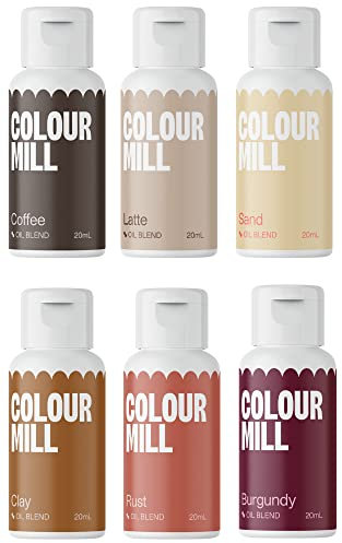 Colour Mill Oil Blend Outback Lebensmittelfarben auf Ölbasis - Lebensmittelfarben: Coffee, Latte, Sand, Clay, Rust, Burgundy - Food Coloring für Tortendeko - Set/6