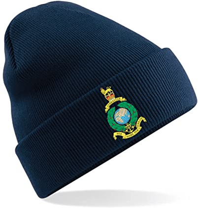 Royal Marines Commando Insignia Mens Premium Embroidered Beanie Hat, Bob Hat British Army Military (Navy)