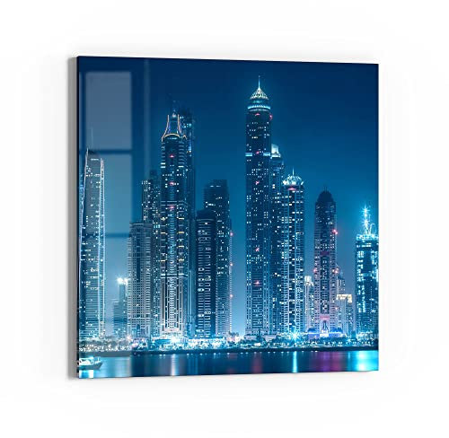 DEQORI Glasbild Echtglas | Motiv Business-Bucht von Dubai | quadratisch einteilig 50x50 cm | schöne Dekoration | Wandbild für Wohnzimmer, Schlafzimmer, Flur & Küche | moderne Wanddeko