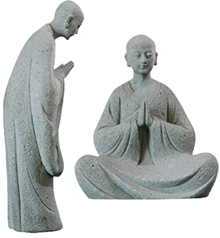 Yardwe 2 Stück Buddha Statue Figur Zen Garten Skulptur Niedliche Kleine Mönche Figur Statue Indoor Outdoor Dekoration Für Hausgarten Terrasse Deck Hof Kunstdekoration
