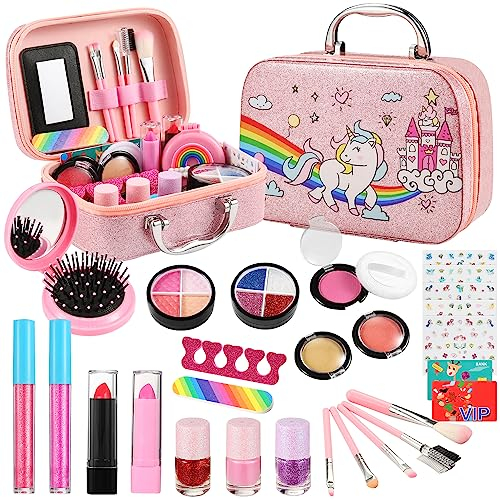 SLEMAKO Kinderschminke Set Mädchen, 29PCS Waschbar Schminkkoffer Mädchen, Halloween Weihnachts Geburtstags Geschenke für Mädchen 3 4 5 6 7 8 9 10 Jahre