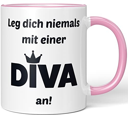 JUNIWORDS Tasse, Leg dich niemals mit einer Diva an!, Rosa (1009577)