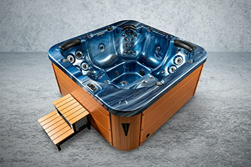PureHaven Outdoor-Whirlpool 215x215 cm für 5 Personen mit 53 Massagedüsen Heizung Farblicht und Thermoabdeckung UV-Wasseraufbereitung 2 Liegeflä