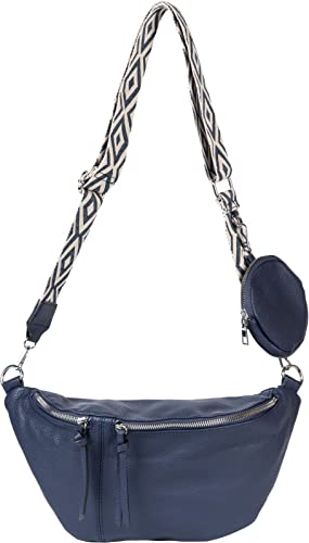 styleBREAKER Damen Halbmond Crossbody Schultertaschen Set 3-Teilig, Schultergurt mit Muster, Schlüsselanhänger, Börse 02012398, Farbe:Dunkelblau
