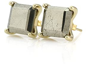 Anemone Quadrat Pyrit Stein Ohrringe - Stilvolle Ohrstecker, Einfache Alltag Ohrringe, Halbedelstein Damenschmuck Ohrringe - Custom Material - mit Fancy Geschenkbox