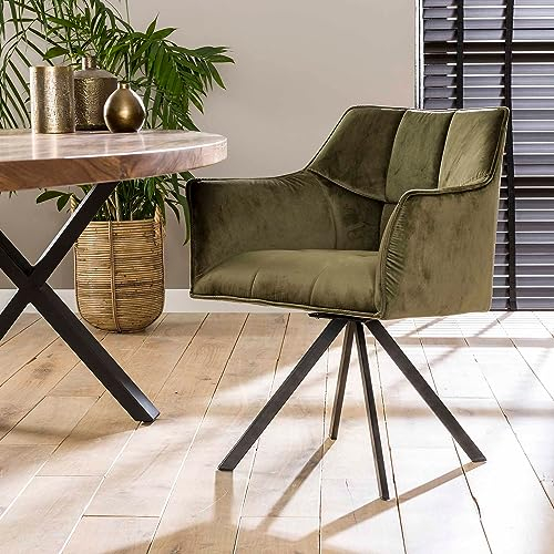 Maison ESTO 2er Set Armlehnstuhl Fino Samt grün drehbar Dinnerstuhl Esstischstuhl Esszimmerstuhl