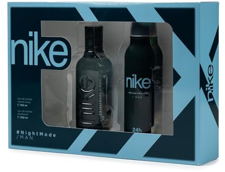 NIKE - Night Mode Colonia 100 ml + Desodorante en Spray 200 ml, Estuche de Regalo Hombre, Eau de Toilette Natural y Masculina, Aroma Frutal Amaderado, Fragancia Fresca, Dulce y de Larga Duración