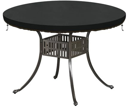 HEIMUNI Housse de Table de Jardin Ronde Bache Table Exterieur Imperméable Bâche de Protection Exterieur Table Housse Salon de Jardin en Tissu Oxford Anti-UV Couverture de Table Ronde Ø125x10cm