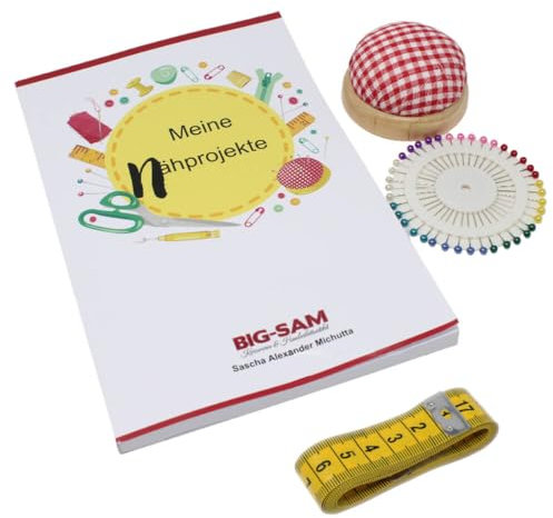 Big-SAM Nähplaner mit Nadelkissen, Perlkopfstecknadeln & 150cm Schneidermaßband - Der Nähplaner für Näher:innen, Anfänger und als Geschenk