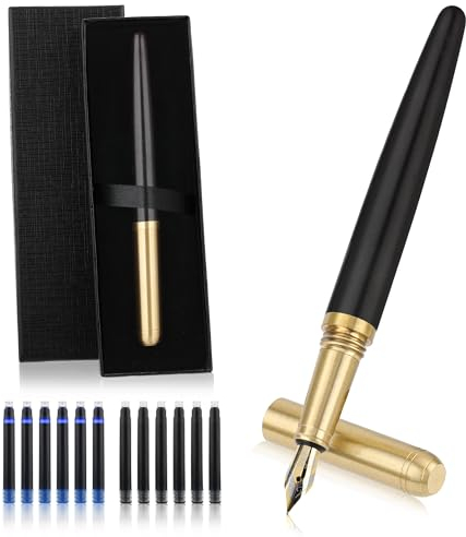 Cobee Handcrafted Wooden Fountain Pens Set, Vintage Luxury Wood Fountain Pen 0.5mm Fine Point Smooth Writing Pen With 12 Ink 2.6 mm Cartridges and Gift Box for Journaling Calligraphy Supplies(E)