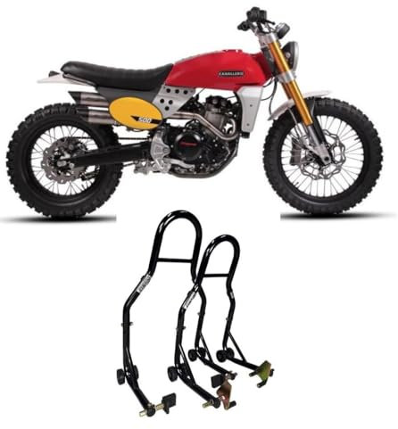 Coppia di 2 cavalletti alzamoto alza moto compatibili con Fantic Caballero 125 500 per alzare sollevare avantreno + retrotreno la ruota gomma posteriore e anteriore davanti dietro