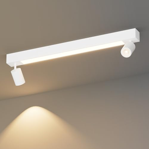 Klighten Deckenlampe Strahler, 28W 2070 Lumen LED + 2 GU10 Fassung, Deckenstrahler 2 Flammig, Metall Deckenleuchte Spots für Küche, Schlafzimmer, Wohnzimmer, Weiß, Ohne GU10 Leuchtmittel