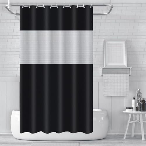 PEVA Shower Curtain 180x180cm,Heavy Duty Plastic Black Spliced Weighted Shower Curtains Mould Proof Resistant Waterproof Bath Curtain with 3 Magnet 12 Hooks for Wet Room,Bathroom,Shower Stall,Bath Tub