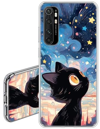 JEZSTHAI Hülle Kompatibel mit Xiaomi Mi Note 10 Lite,Ultra Dünn Durchsichtige Handyhülle,Weiche Flexible Fallschutz Stoßfeste Kratzfeste Silikon TPU Schutzhülle mit Aesthetic Muster Katze