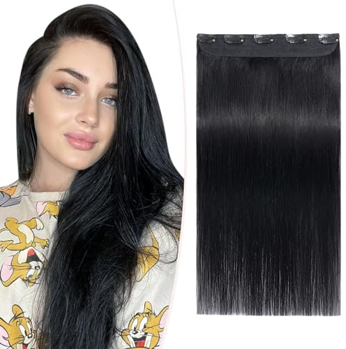 SEGOHAIR Clip in Extensions Echthaar,1 Teilig 5 Clip in Extensions Haarteil 100% Remy Echthaar Glatt Echthaar Extensions Clip,55cm 55g Schwarzschwarz Für Voluminöses Haar