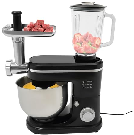 OUBUBY Küchenmaschine, Knetmaschine Multifunktions Küchenmaschine Teigmischer Vertikalmischer Fleischwolf mit Schneebesen und Rührschüssel 6L 1500W Geeignet für Küchen, Restaurants, Bäckereien