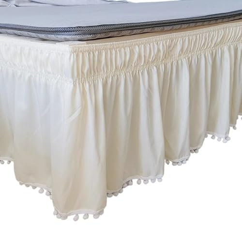 Cache Sommier Jupe de lit blanche à enrouler, 1 pièce, chemises de lit élastiques sans Surface de lit, jupes de lit double/complète/Queen/King, usage domestique et hôtelier Cache Sommiers(Beige,90x200