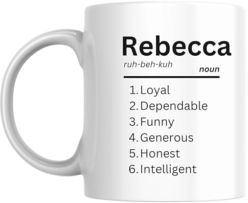 Designs of note! Rebecca Definition Mug | Funny Personalised Name Meaning Coffee Cup for Her | Novelty Gift for Women or Girls Called Rebecca (Black)