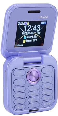 Tosuny 2G Klapphandy, Faltbares Mi NI Handy mit Dual Nano SIM, 1,77 Zoll Display, HD Rückkamera, UKW Radio, LED Taschenlampe, Kleinstes Klapphandy für Senioren (Purple)