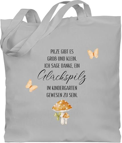 Baumwolltasche - Pilze gibt es groß und klein Kindergarten | Abschiedsgeschenk Kindergarten | Geschenk Erzieherin zum Abschied | Erzieher Abschied Geschenk - Unisize - Hellgrau