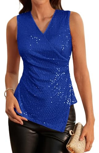 GRACE KARIN Damen Glitzer Oberteile Hochzeit Tunika Damen Elegant Herbst Bluse mit Pailletten XXL Saphirblau-6