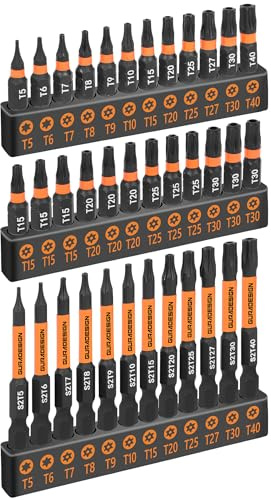 GURADESIGN 36-Piece Torx Bit Set, Tamper Resistant Star Bits Set,Security Torx Bit Set, T5 - T40, S2 Steel, 2.5CM and 6CM Long