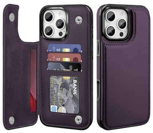 Petocase for iPhone 16 Pro Max Wallt Case with Card Holder,Premium PU Leather Kickstand Card Slots Drop Protective Shockproof Rugged Cover Flip Case for Apple iPhone 16 Pro Max 6.9 inch, Dark Purple