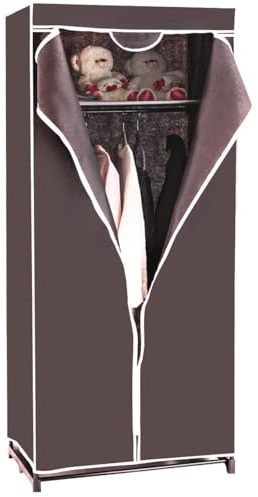 FANTASK Kleiderschrank Stoff, Stoffschrank mit Kleiderstange & Ablage, Stoffkleiderschrank, Faltschrank, Textilkleiderschrank für Wohnzimmer, Schlafzimmer, Keller, 74 x 50 x 172 cm (Braun)