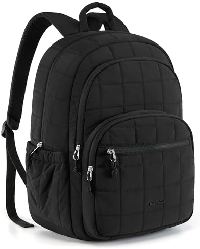 bagsmart College Backpack for Women – 15.6 Laptop Bookbag | Lightweight Quilted Water-Resistant Daypack, Casual Rucksack for Back to School, Travel & Daily Commute,Black