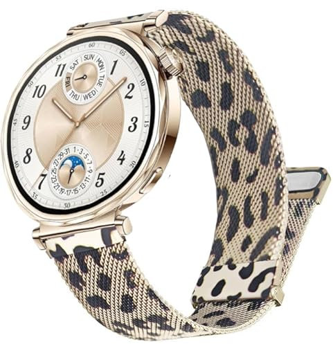 DEALELE Armband Kompatibel mit Huawei Watch GT5 Pro 42mm / GT5 41mm / GT4 41mm / Garmin Venu 3S / Fossil Women's Gen 6, 18mm Edelstahl Metall Mailänder Magnet Mesch Ersatz Armbänder für Herren,Leopard