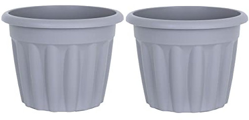 M1SS Set of 2 X 40cm Upcycled Grey Round Plastic Plant Pot 20L Nursery Planter Decorative Garden Flower Pot Container for Indoor/Outdoor Use and More Plants/Flowers – Made In UK