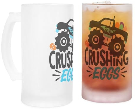 CafePress New Easter Monster Truck Crushing Eg Frosted Stein 16 oz Frosted Glass Beer Mug